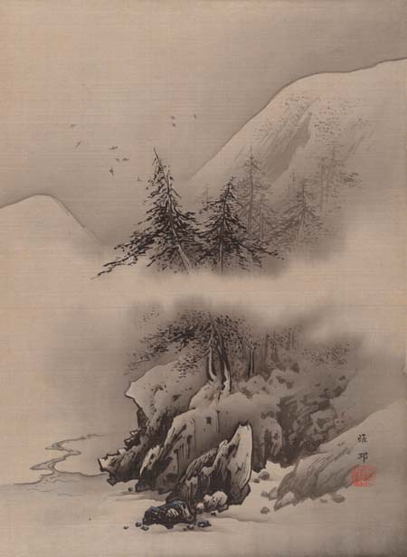 Japanese snow painting, snowy landscape